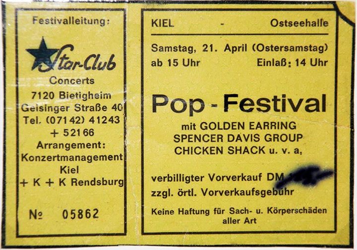 Golden Earring show ticket#5862 April 21, 1973 Kiel - Ostseehalle